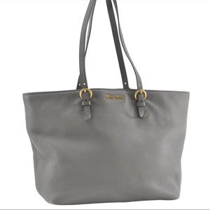 Authentic MIU MIU Leather Shoulder Tote Bag Gray Xl excellent used condition